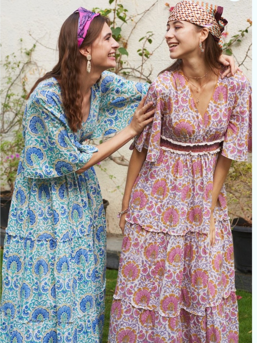 Sohana block print maxi dress cotton Zoey floral smocked tiered ruffle boho - Picture 2 of 11